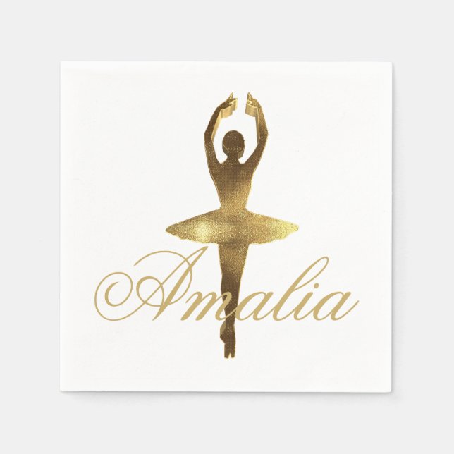 Ballet Dance Party Guld Ballerina Add Namn eller T Pappersservett (Framsidan)