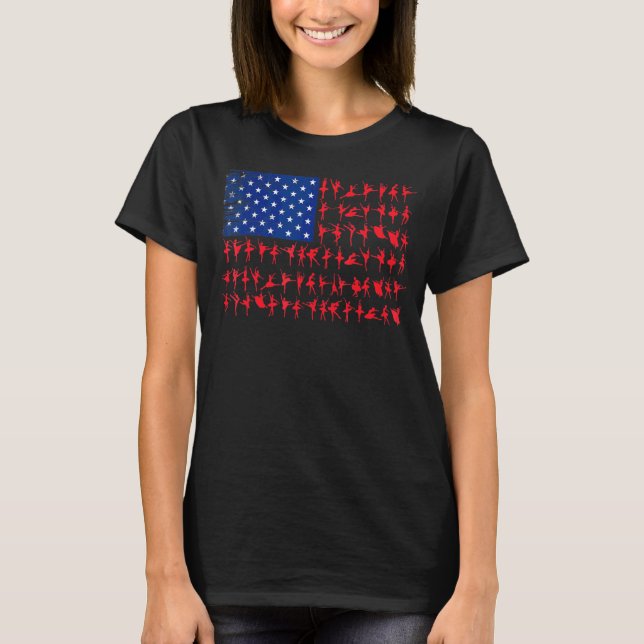 Ballet Dancer American Flagga juli 4:e USA-Flagga T Shirt (Framsida)