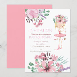 Ballet Dancer Blommigts Girls 6e Födelsedagsfest Inbjudningar