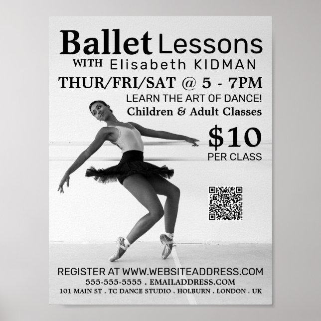 Ballet Dancer, Dance Lesson Advertising Poster (Framsidan)