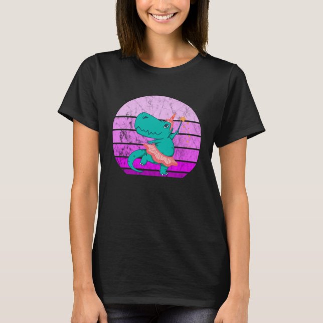 Ballet Dancer Dino Ballerina Rex Retro Sunset Dino T Shirt (Framsida)