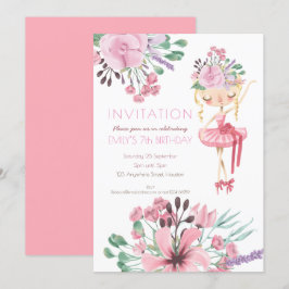 Ballet Dancer Flowers Girl 7:e Födelsedagsfest Inbjudningar