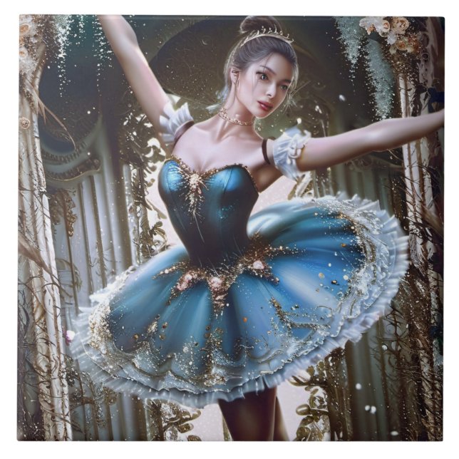 Ballet Dancer i Blue Tutu Kakelplatta (Framsidan)