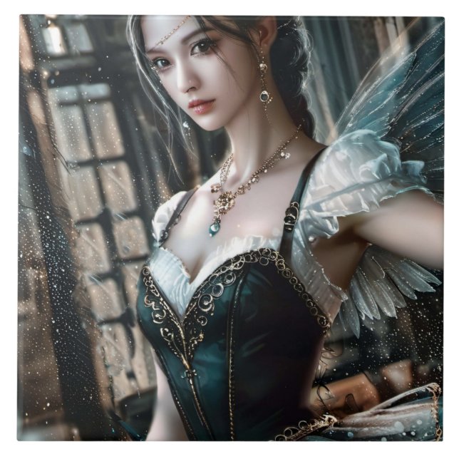 Ballet Dancer i Grönten TuTu och Fairy Vingar Kakelplatta (Framsidan)