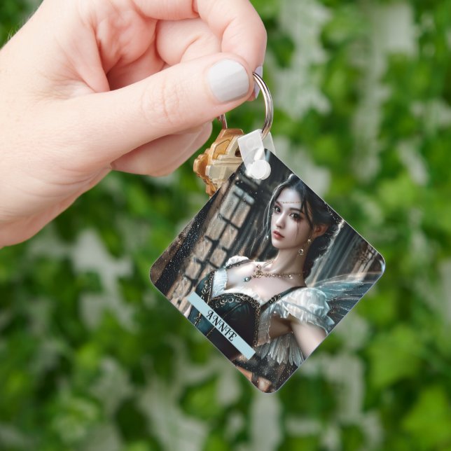 Ballet Dancer i Grönten TuTu och Fairy Vingar Nyckelring (Hand)