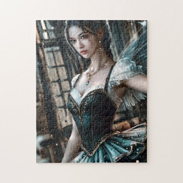 Ballet Dancer i Grönten TuTu och Fairy Vingar Pussel (Vertikal)