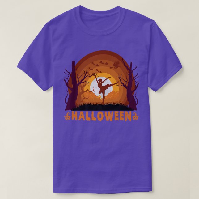 Ballet Dancer och Måne Silhouette Dancing Hallowee T Shirt (Design framsida)