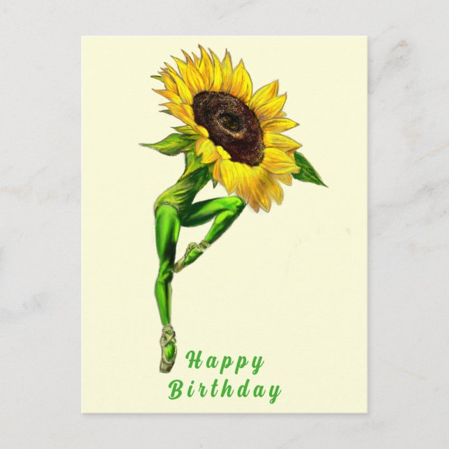Ballet Dancer Solros Woman Birthday Card Vykort (Framsida)