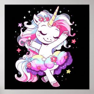 Ballet Dancer Unicorn Girls Rainbow Ballerin Färg Poster