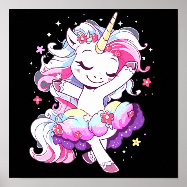 Ballet Dancer Unicorn Girls Rainbow Ballerin Färg Poster (Framsidan)