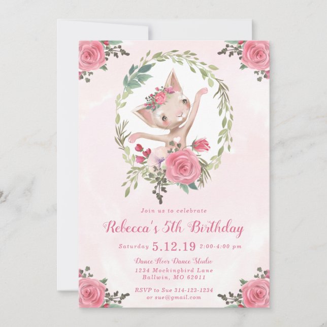 Ballet Dancing Kitten Födelsedagsfest Inbjudningar (Framsida)