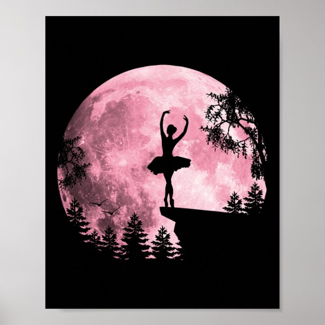 Ballet Dancing Rosa Fullt-måne Ballerina Women Gir Poster (Framsidan)