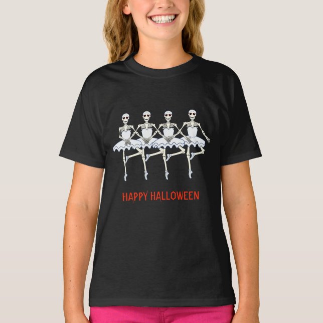 Ballet Dancing Skeletons Halloween fest T Shirt (Framsida)