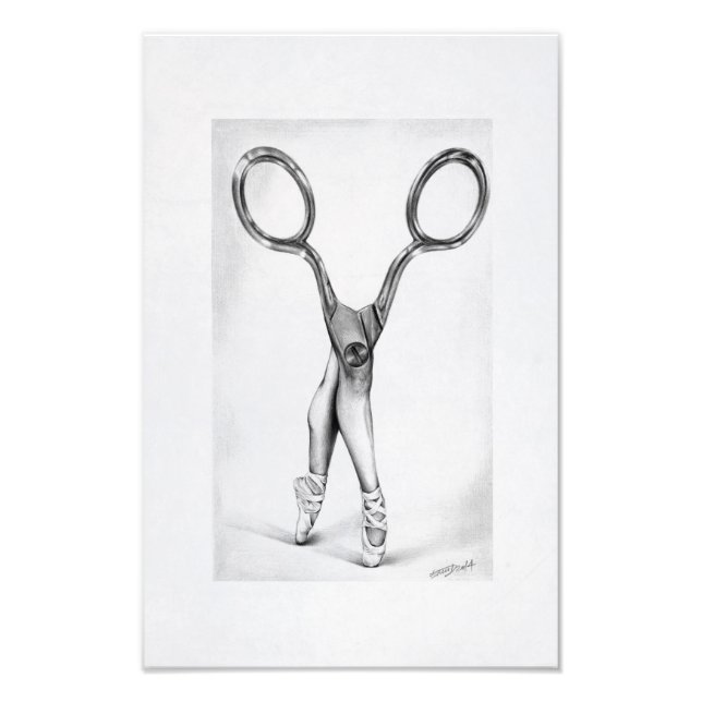 Ballet dans Scissor Ballerina Surreal teckning Fototryck (Framsidan)