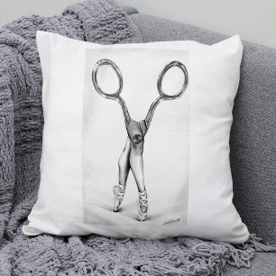 Ballet dans Scissor Ballerina Surreal teckning Kudde