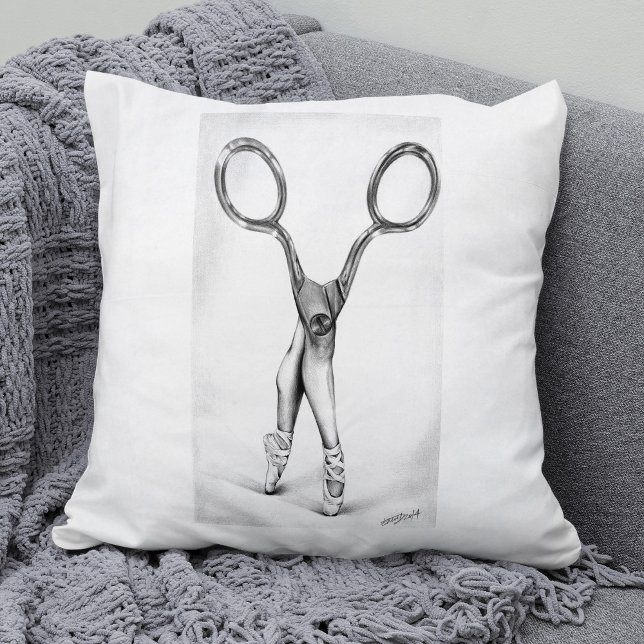 Ballet dans Scissor Ballerina Surreal teckning Kudde (Skapare uppladdad)