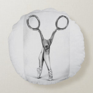 Ballet dans Scissor Ballerina Surreal teckning Rund Kudde