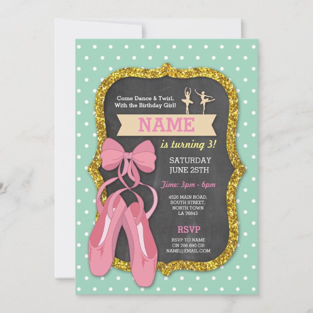 Ballet Födelsedagsfest Tutu Ballerina Girls Inbjud Inbjudningar (Framsida)