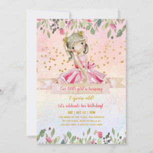 Ballet Girl Rosa Guld Glitter Barns födelsedag Par Inbjudningar
