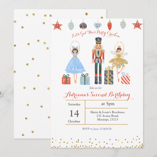 Ballet Glitter Confetti Birthday Inbjudan Nutcrack (Fram/baksida)