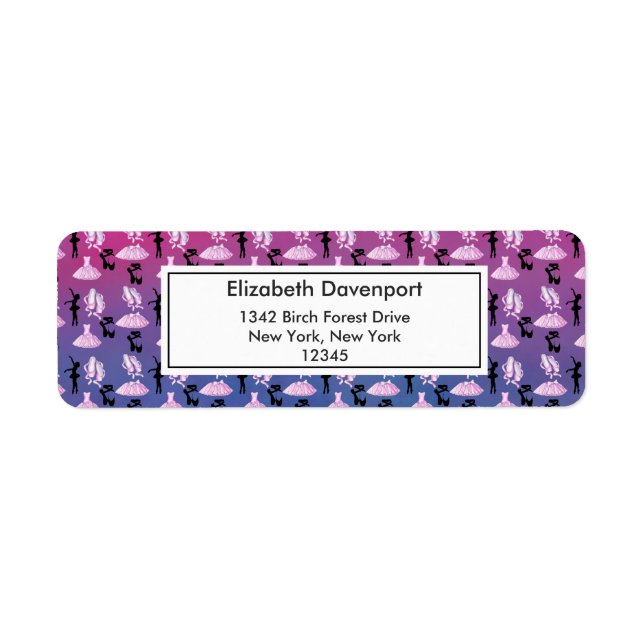 Ballet Mönster på Rosa och blå övertoning Returadress Etikett (Framsidan)