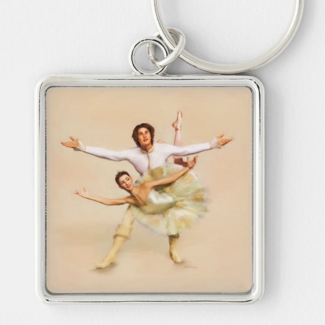 Ballet Pas de Deux par in Romantic Pose Fyrkantig Silverfärgad Nyckelring (Framsidan)