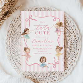 Ballet Pink Girls Bow Tutu Ballerina 1st Birthday Inbjudningar