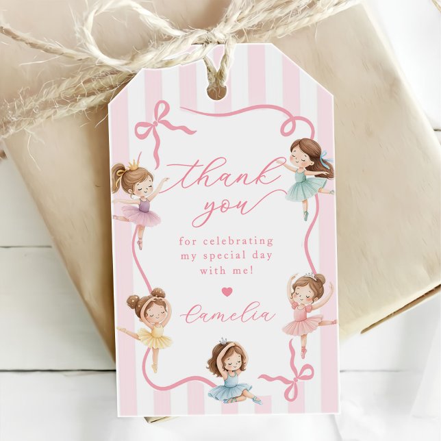 Ballet Pink Girls Bow Tutu Ballerina 1st Birthday Presentetikett (Skapare uppladdad)