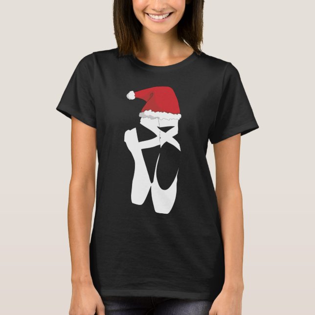 Ballet Pointe Shoe jul Santa Hat T Shirt (Framsida)