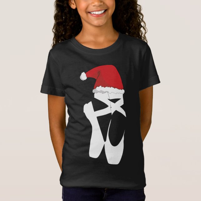 Ballet Pointe Shoe jul Santa Hat T Shirt (Framsida)