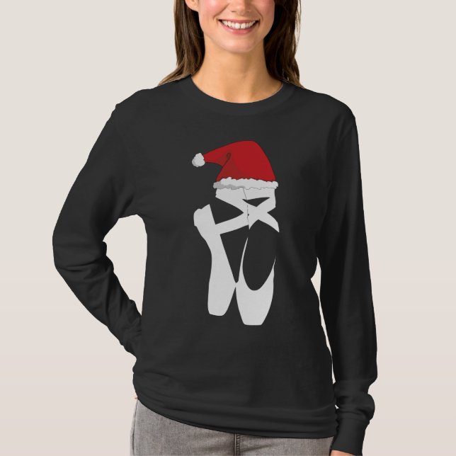 Ballet Pointe Shoe jul Santa Hat T Shirt (Framsida)