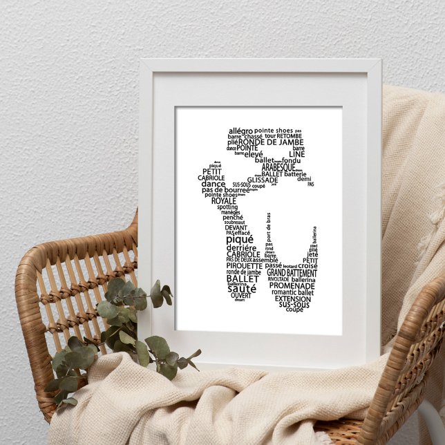 Ballet Pointe Shoe Typography Black and White Poster (Skapare uppladdad)