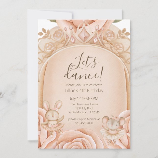 Ballet Princess Girls Fourth Birthday  Inbjudningar (Framsida)