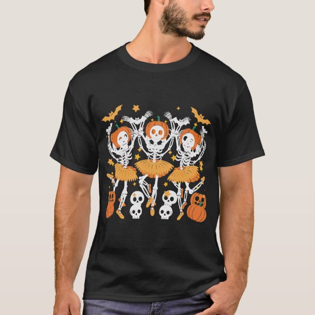 Ballet Pumpkin Skeleton Halloween T-Shirt - Scary (Framsida)