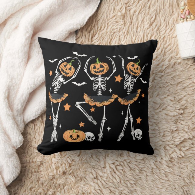 Ballet Pumpkin Skeleton Scary Halloween Kudde (Filt)