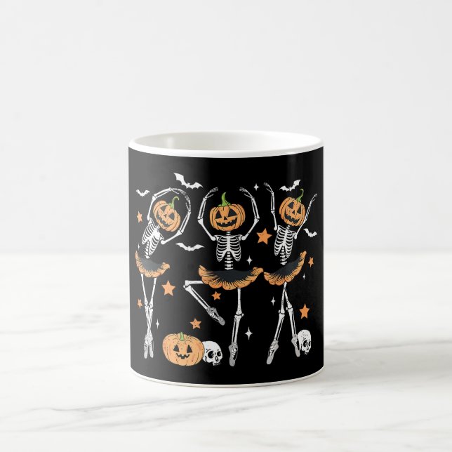 Ballet Pumpkin Skeleton Scary Halloween Magisk Mugg (Center)