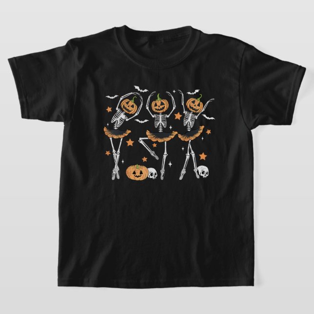Ballet Pumpkin Skeleton Scary Halloween T Shirt (Laydown)