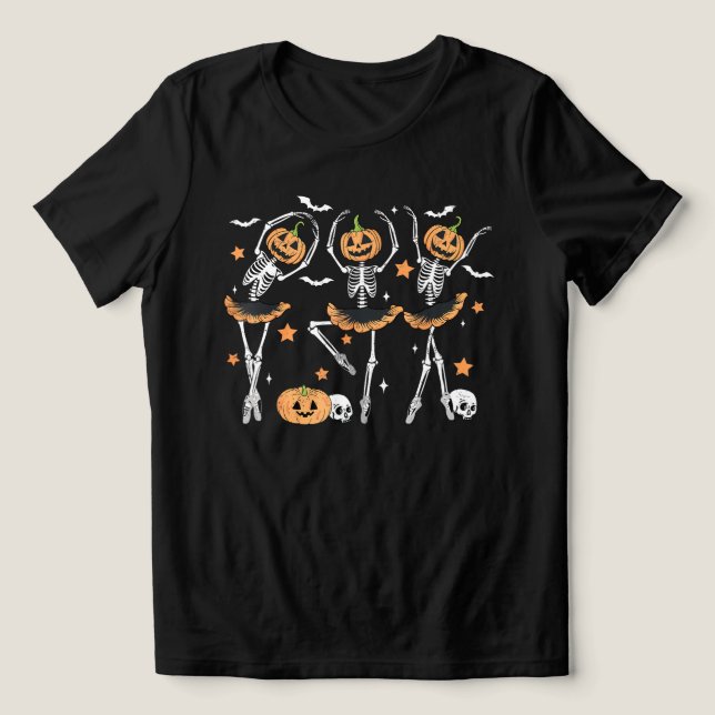 Ballet Pumpkin Skeleton Scary Halloween T Shirt (Design Framsida)