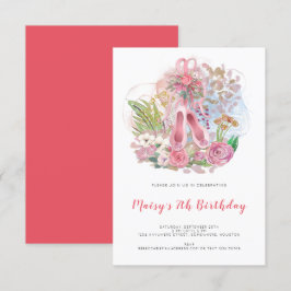 Ballet Pumps Blommigt Rosa Girl Girl 7:e Födelseda Inbjudningar