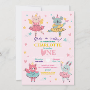 Ballet Rainbow Tutu Rosa Bear Birthday Rosa Inbjudningar