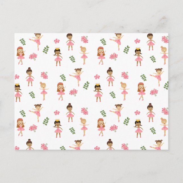 Ballet Rosa Ballerinas Dancing Mönster Helg Vykort (Framsida)
