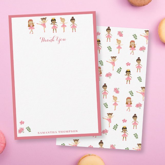 Ballet Rosa Ballerinas Dancing Mönster Tack Kort (Ballet Pink Ballerinas Dancing Pattern Thank You Card)