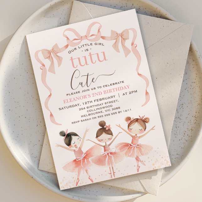 Ballet Rosa Girls Tutu Ballerina 2:a födelsedagen Inbjudningar (Tutu Cute Second Birthday Invitation Template Ballerina Birthday Invitation Ballet 2nd Birthday

)