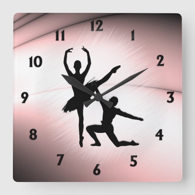 Ballet Rosa par Dance-dekorfärg Fyrkantig Klocka (Framsida)