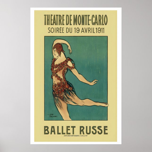 Ballet Russe de Monte Carlo 1911 Paris Frankrike Poster (Framsidan)