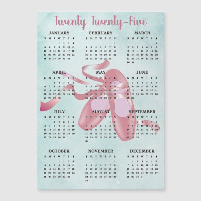 Ballet Shoes Tofflor 2025 Calendar Magnetic Card (Framsida)