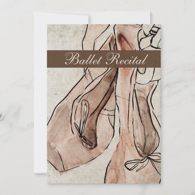 Ballet skäl, Rosa Ballerina Slipper Watercolor Inbjudningar (Framsida)