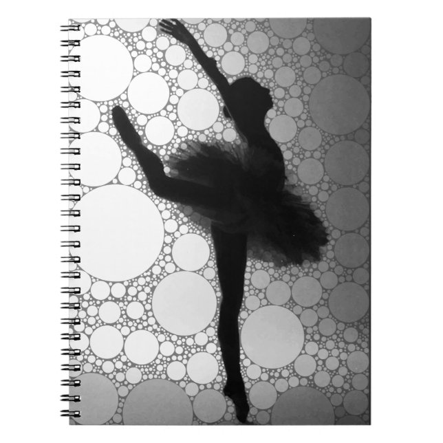 Ballet svart vit dansande ballerina anteckningsbok med spiral (Framsidan)