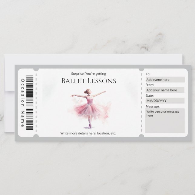 Balletklass Presentkortsmall Inbjudningar (Framsida)