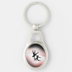 Balletpar Dansar Rosa Accent Ovalt Silverfärgad Nyckelring